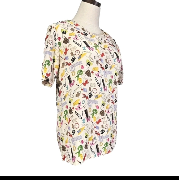 Edward 100% Silk Novelty Girly Fashion Shopping Summer Vacation Print Small Top - Picture 3 of 11